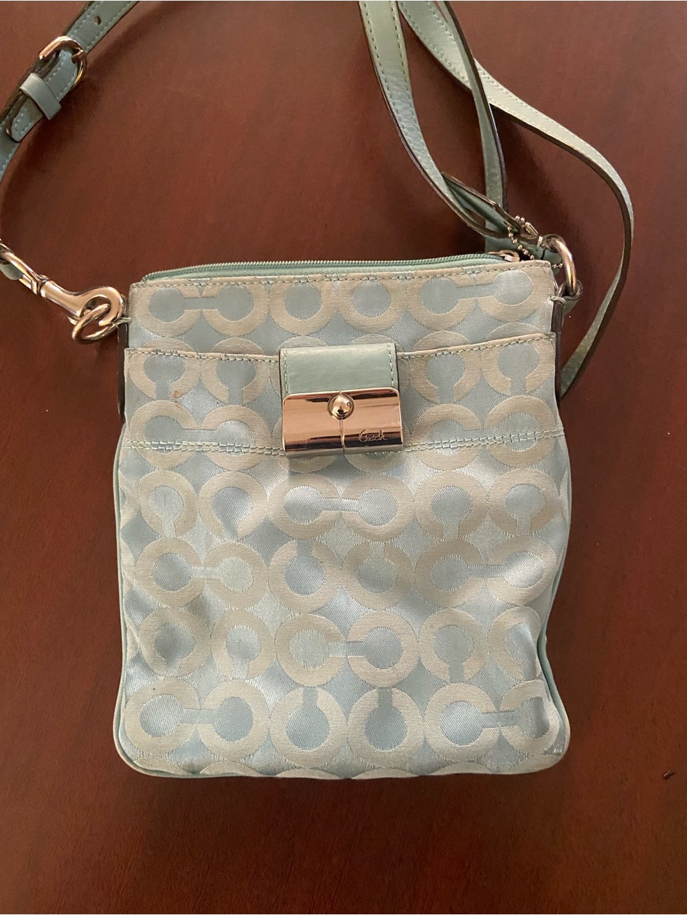 Coach Pale Blue Signature Crossbody Bag with Gold-Tone Clasp